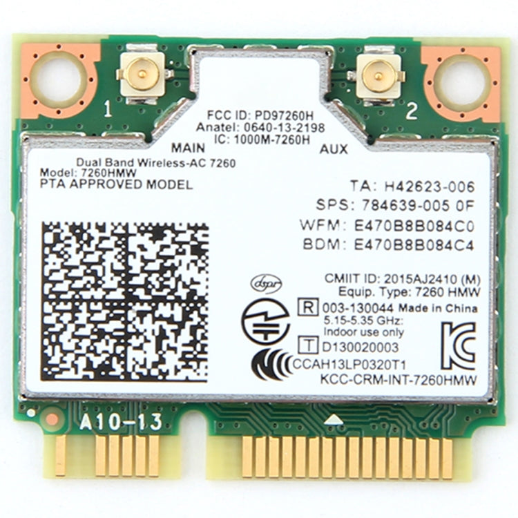 Dual Band Wireless Wifi Card for Intel 7260HMW Mini PCI-E 2.4G / 5Ghz WLAN Bluetooth 4.0 Wifi Card 802.11 ac / a / b / g / n, 7260HMW – Bluetooth