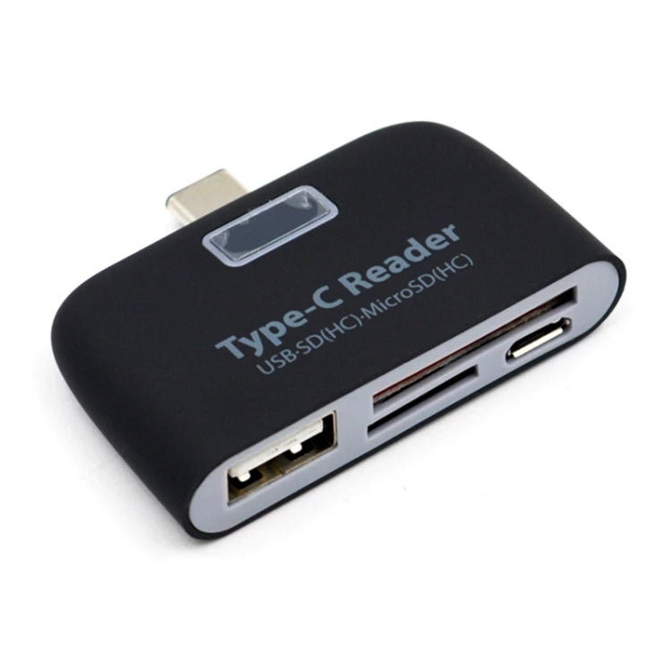 TF + SD Card + USB Port to USB-C / Type-C Adapter Card Reader Connection Kit with LED Indicator Light – Durable Build, Easy to Use Black