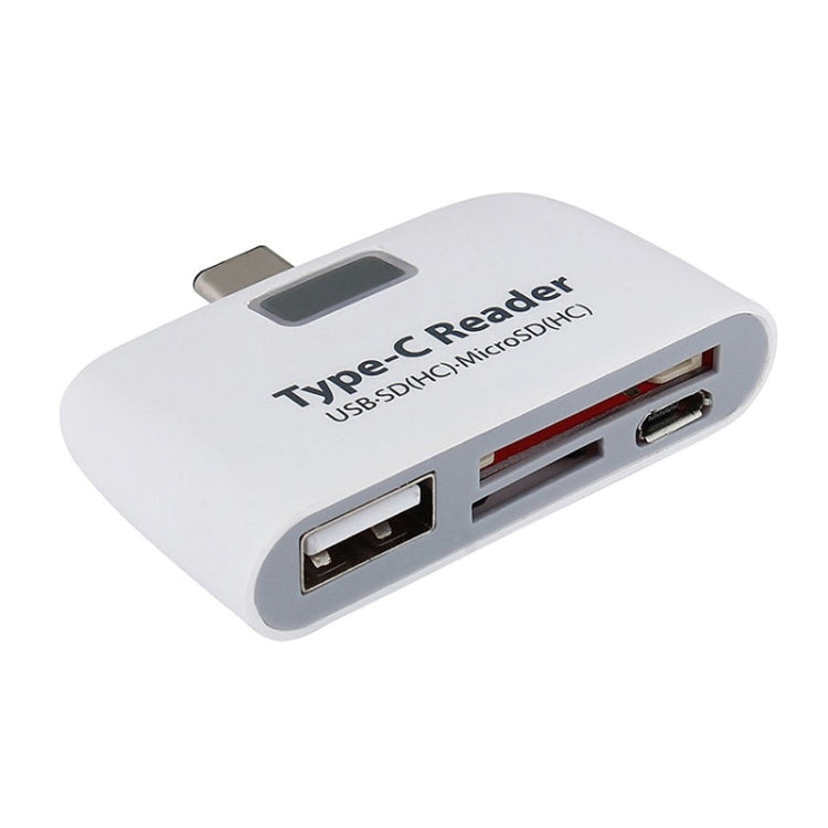 TF + SD Card + USB Port to USB-C / Type-C Adapter Card Reader Connection Kit with LED Indicator Light – Durable Build, Easy to Use White