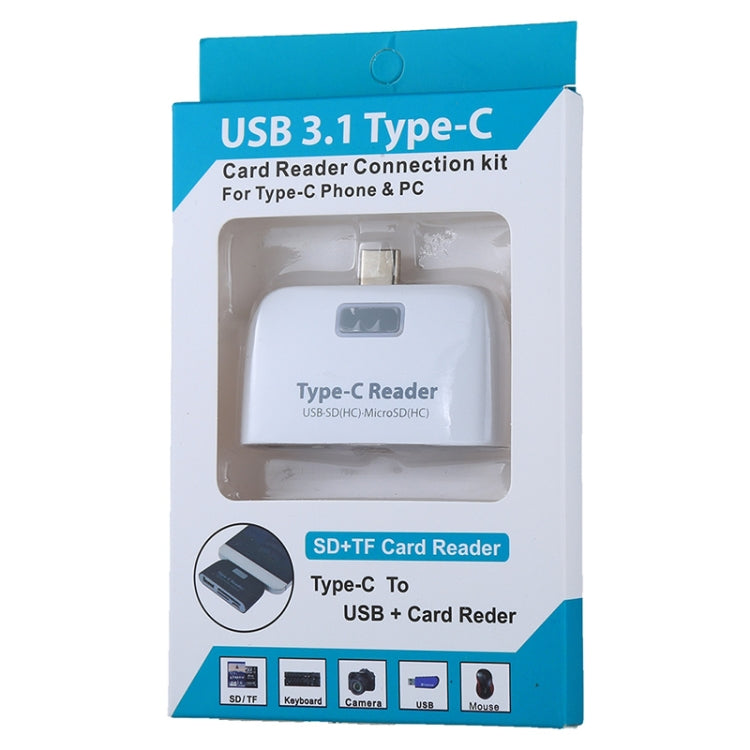TF + SD Card + USB Port to USB-C / Type-C Adapter Card Reader Connection Kit with LED Indicator Light – Durable Build, Easy to Use