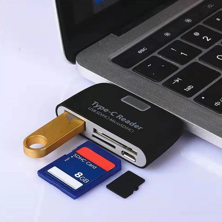 TF + SD Card + USB Port to USB-C / Type-C Adapter Card Reader Connection Kit with LED Indicator Light – Durable Build, Easy to Use