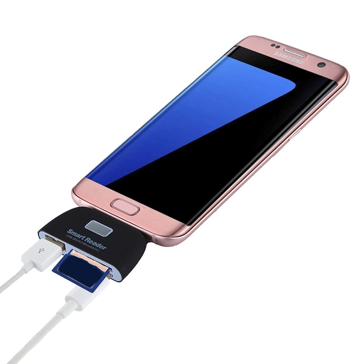 Micro SD + SD + USB 2.0 + Micro USB Port to Micro USB OTG Smart Card Reader Connection Kit with LED Indicator Light – Durable Build, Easy to Use