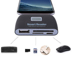 Micro SD + SD + USB 2.0 + Micro USB Port to Micro USB OTG Smart Card Reader Connection Kit with LED Indicator Light – Durable Build, Easy to Use