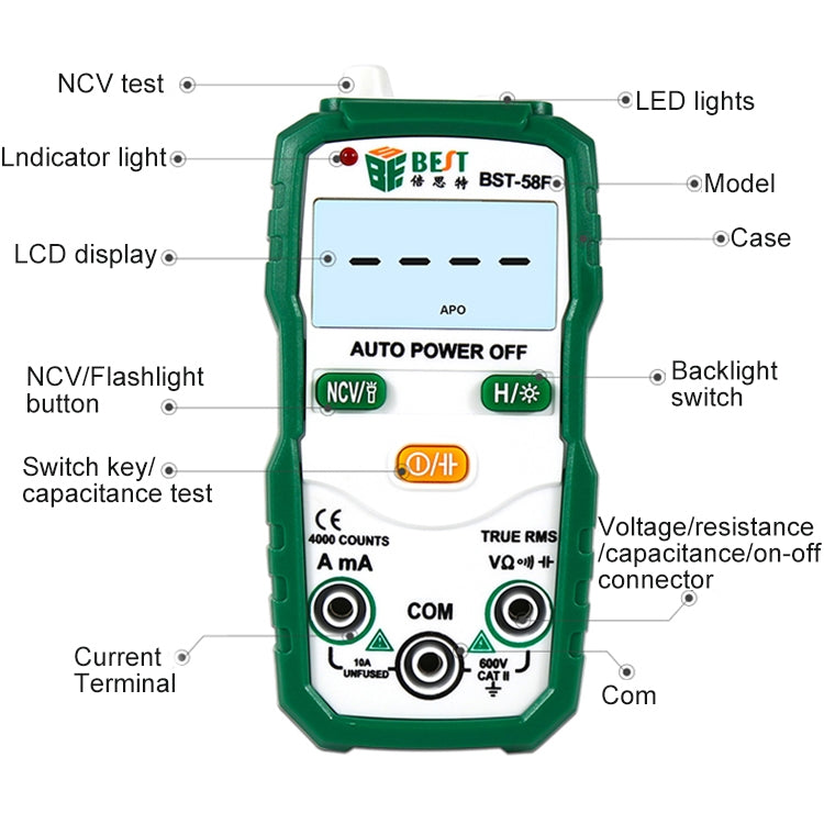 BEST BST-58F Full Automatic Range Multimeter Without Shift Intelligent Identification Digital Multimeter Household Mini Electrical Instrument – Durable Build, Easy to Use