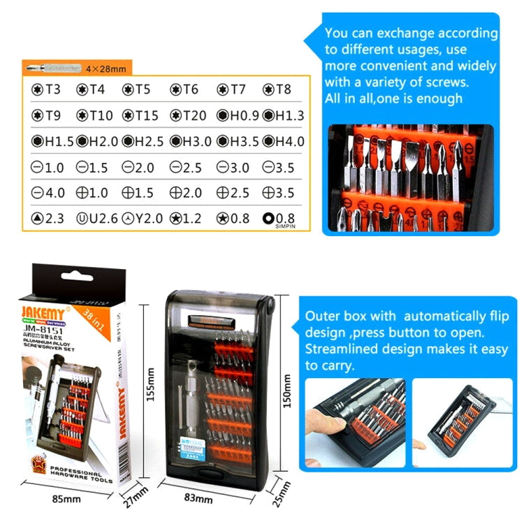 JAKEMY JM-8151 38 in 1 Screwdriver Tools Set Precision Screwdriver Set Repair Tool Hand Tools, JM-8151 – Flip