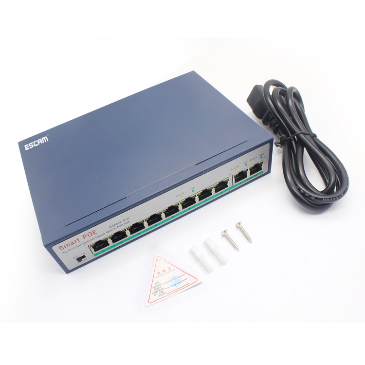 ESCAM POE 8+2 10-Port Fast Ethernet Switch 8-Port POE 10/100M 120W Network Switch, Transmission Distance: 150m, 10 Ports – Data Transmission, TPU