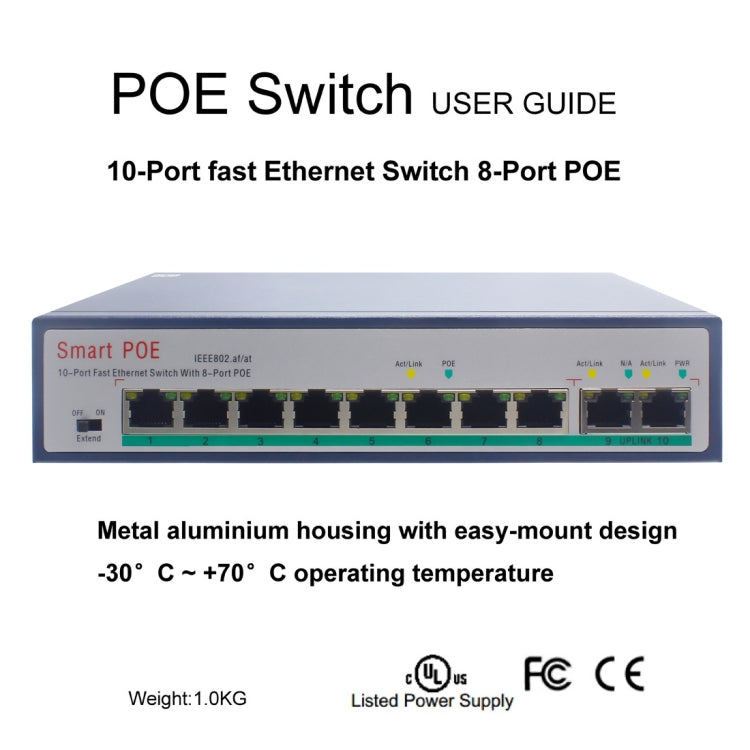 ESCAM POE 8+2 10-Port Fast Ethernet Switch 8-Port POE 10/100M 120W Network Switch, Transmission Distance: 150m, 10 Ports – Data Transmission, TPU