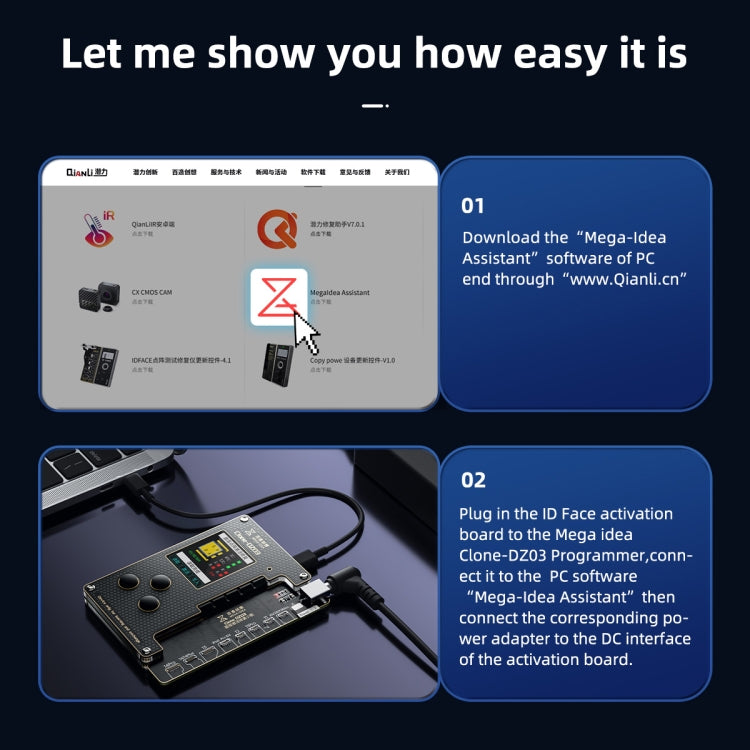 MEGA-IDEA Clone DZ03 Battery Activation & Face ID Dot Matrix Programmer for iPhone 8-14 Pro Max, Plug: US, SPT0648A, SPT0648B – Durable Build, Easy to Use