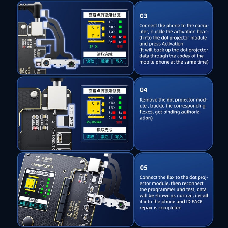 MEGA-IDEA Clone DZ03 Battery Activation & Face ID Dot Matrix Programmer for iPhone 8-14 Pro Max, Plug: US, SPT0648A, SPT0648B – Durable Build, Easy to Use