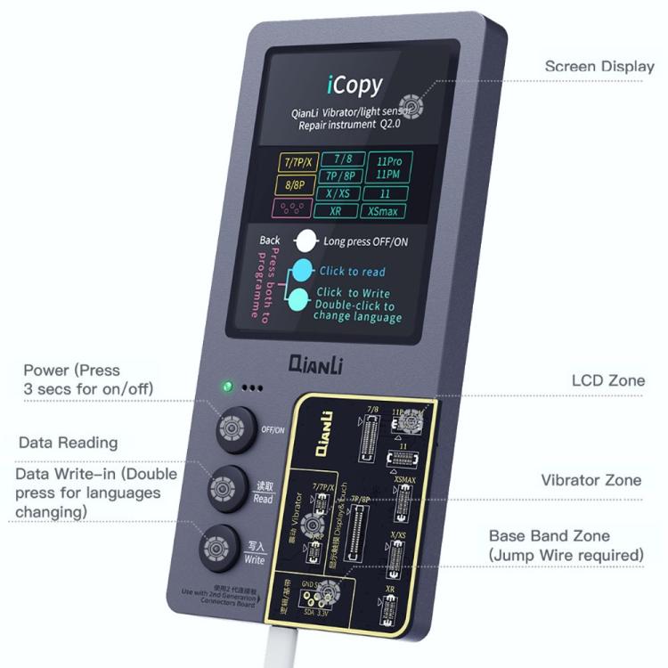 For iPhone 6 - 14 Pro Max 3 in 1 Qianli iCopy Plus 2.2 Repair Detection Programmer Set, Plug: EU, 3 in 1