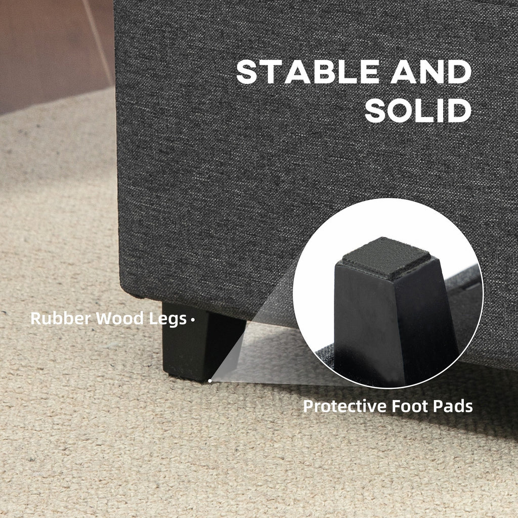 Square Footstool, Small Ottoman with Side Pocket, Linen Fabric Footrest with Rubber Wood Legs and Padded Seat for Living Room, Bedroom, Entryway, 35 x 35 x 35cm, Grey