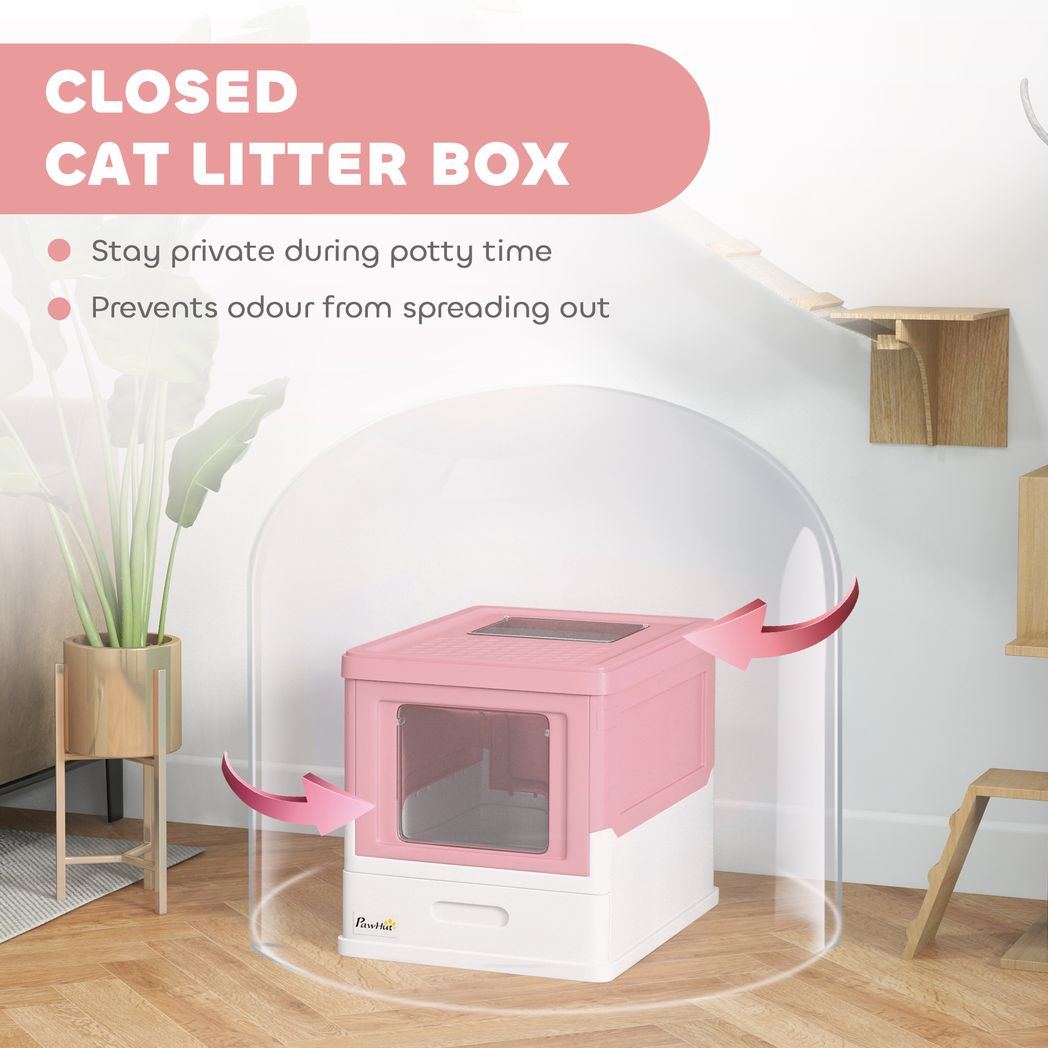 Hooded Cat Litter Box, Pet Toilet w/ Scoop, Tray