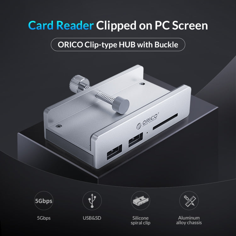 ORICO MH2AC-U3 Clip-type 2 Ports USB3.0 HUB with SD Card Reader – Card Slot, Aluminum Alloy, TPU