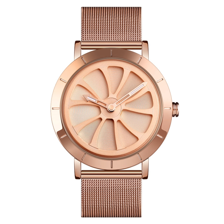 Quartz Watch – 9204 Fashion Skeleton Rotating Dial Waterproof Business Mesh Belt... Rose Gold