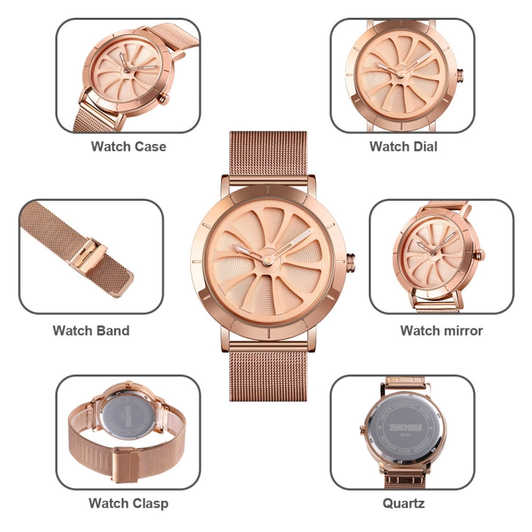 Quartz Watch – 9204 Fashion Skeleton Rotating Dial Waterproof Business Mesh Belt...