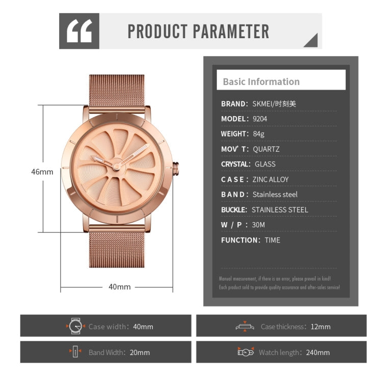 Quartz Watch – 9204 Fashion Skeleton Rotating Dial Waterproof Business Mesh Belt...