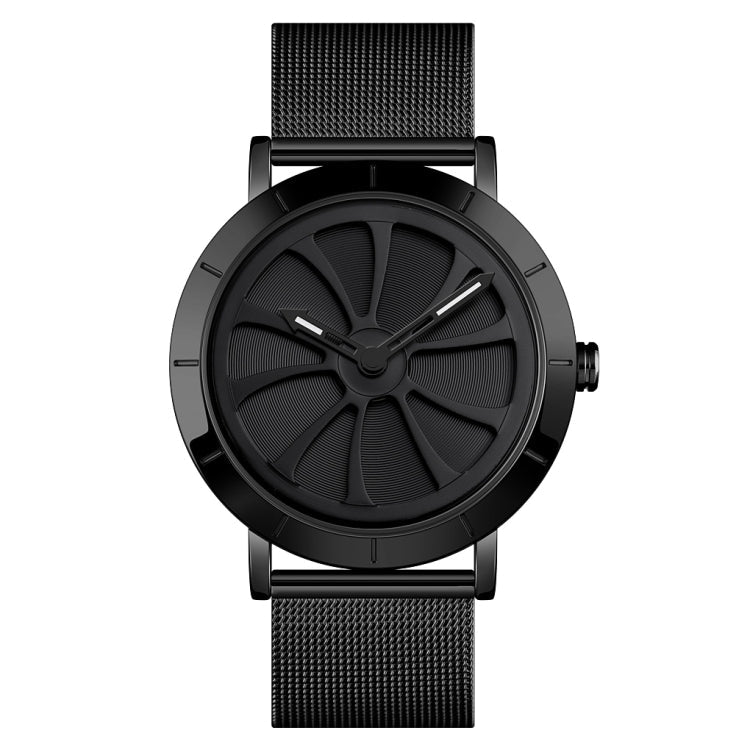 Quartz Watch – 9204 Fashion Skeleton Rotating Dial Waterproof Business Mesh Belt... Black
