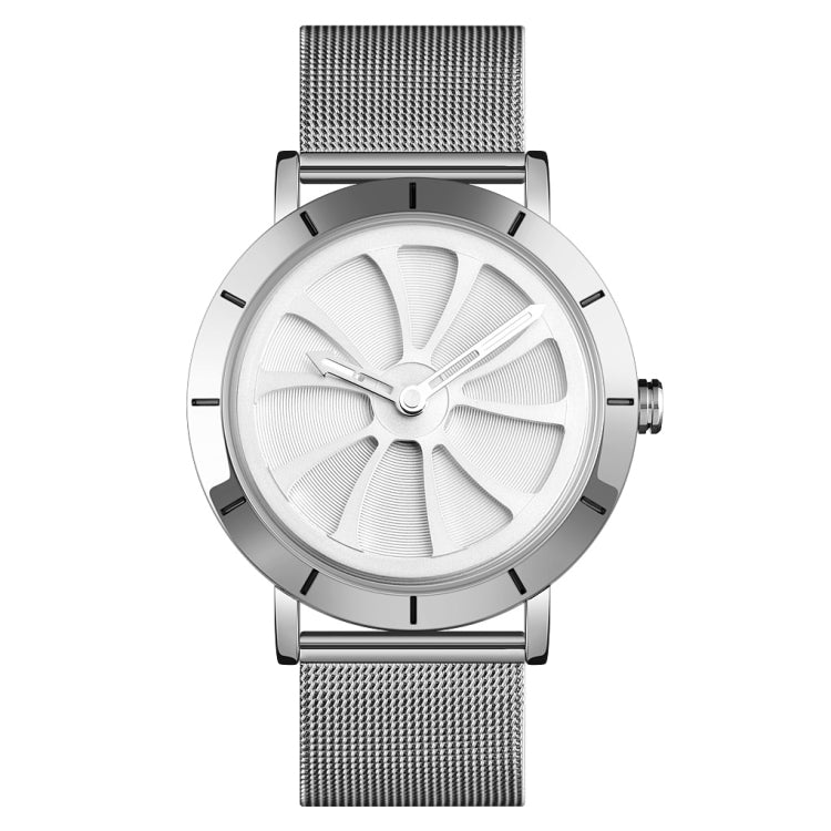 Quartz Watch – 9204 Fashion Skeleton Rotating Dial Waterproof Business Mesh Belt... White