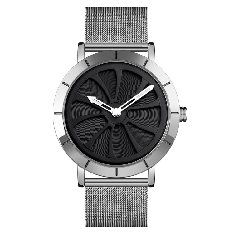 Quartz Watch – 9204 Fashion Skeleton Rotating Dial Waterproof Business Mesh Belt... Silver Black