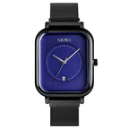 SKMEI 9207 Fashion Creative Simple Watch Men Magnetic Buckle Mesh Belt Steel Belt Couple Quartz Watch Black Blue