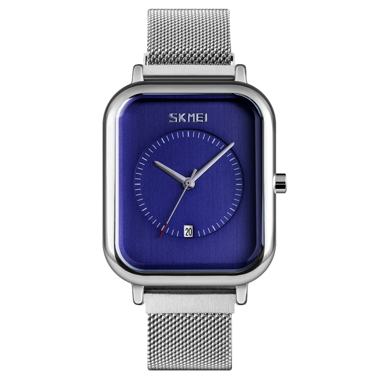 SKMEI 9207 Fashion Creative Simple Watch Men Magnetic Buckle Mesh Belt Steel Belt Couple Quartz Watch Silver Blue