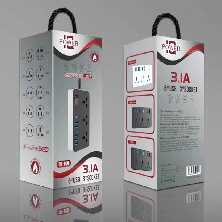 T09 3000W High Power Multi-Function Plug-in 3-Hole International Universal Jack + 6 USB Intelligent Charging, EU PLUG, US PLUG