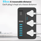 T09 3000W High Power Multi-Function Plug-in 3-Hole International Universal Jack + 6 USB Intelligent Charging, EU PLUG, US PLUG
