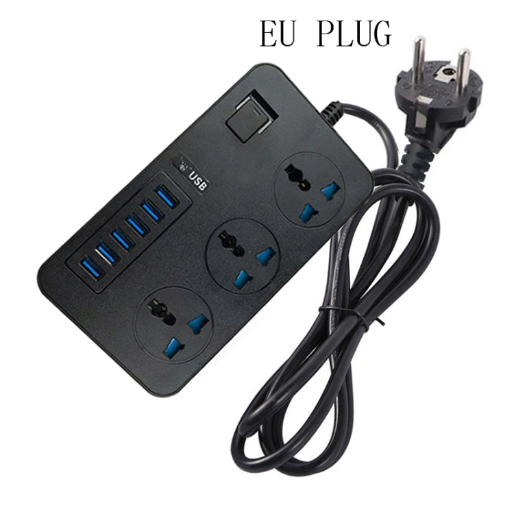 T09 3000W High Power Multi-Function Plug-in 3-Hole International Universal Jack + 6 USB Intelligent Charging, EU PLUG, US PLUG EU PLUG
