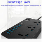 T09 3000W High Power Multi-Function Plug-in 3-Hole International Universal Jack + 6 USB Intelligent Charging, EU PLUG, US PLUG