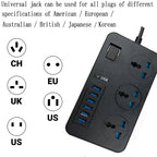 T09 3000W High Power Multi-Function Plug-in 3-Hole International Universal Jack + 6 USB Intelligent Charging, EU PLUG, US PLUG