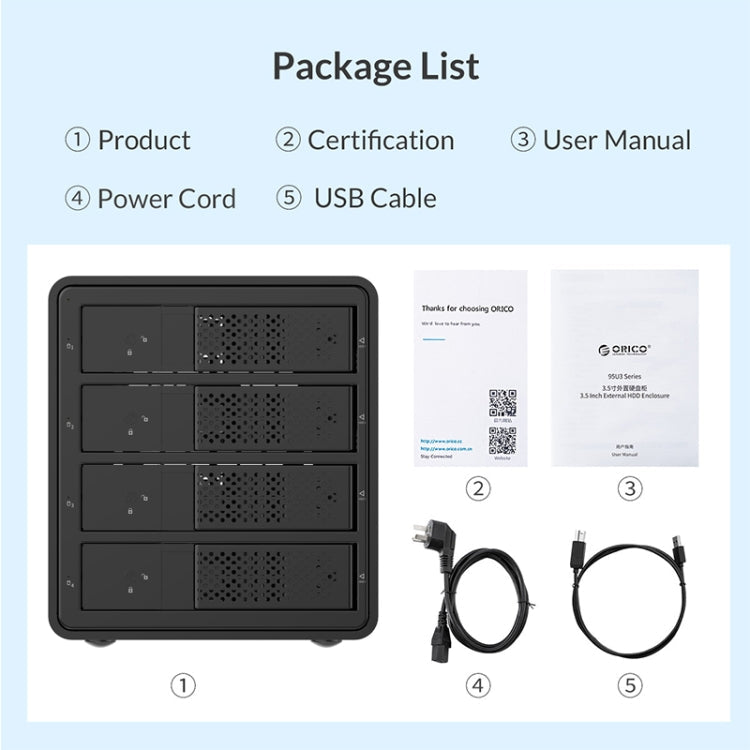 ORICO 9548U3-BK 3.5-Inch Multi-Bay Hard Drive Enclosure – Aluminum Alloy, TPU