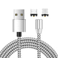 2 in 1 USB to 8 Pin + Micro USB Magnetic Metal Interface Nylon Braided Charging Cable, Length: 1m, 1m 1m Silvery