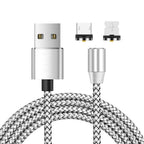 2 in 1 USB to 8 Pin + Micro USB Magnetic Metal Interface Nylon Braided Charging Cable, Length: 1m, 1m 1m Silvery