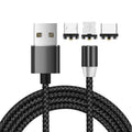 3 in 1 USB to 8 Pin + Type-C/USB-C + Micro USB Magnetic Metal Interface Nylon Braided Charging Cable, Length: 1m – Magnetic, TPU