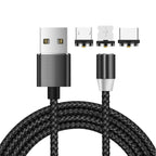 3 in 1 USB to 8 Pin + Type-C/USB-C + Micro USB Magnetic Metal Interface Nylon Braided Charging Cable, Length: 1m – Magnetic, TPU