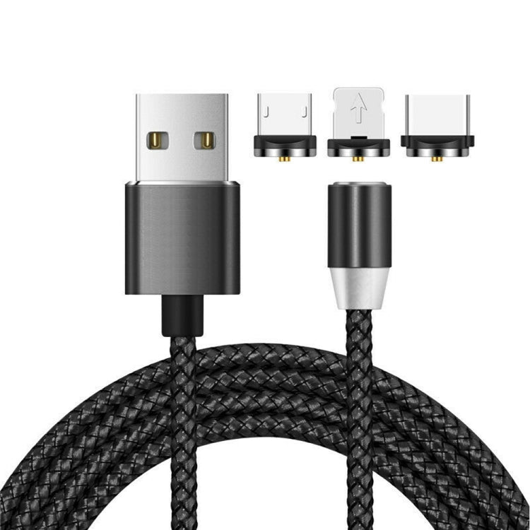 3 in 1 USB to 8 Pin + Type-C/USB-C + Micro USB Magnetic Metal Interface Nylon Braided Charging Cable, Length: 1m – Magnetic, TPU
