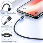 3 in 1 USB to 8 Pin + Type-C/USB-C + Micro USB Magnetic Metal Interface Nylon Braided Charging Cable, Length: 1m – Magnetic, TPU