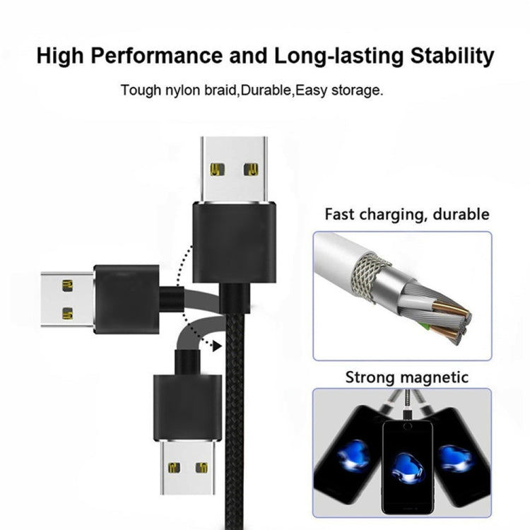 3 in 1 USB to 8 Pin + Type-C/USB-C + Micro USB Magnetic Metal Interface Nylon Braided Charging Cable, Length: 1m – Magnetic, TPU