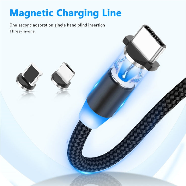 3 in 1 USB to 8 Pin + Type-C/USB-C + Micro USB Magnetic Metal Interface Nylon Braided Charging Cable, Length: 1m – Magnetic, TPU