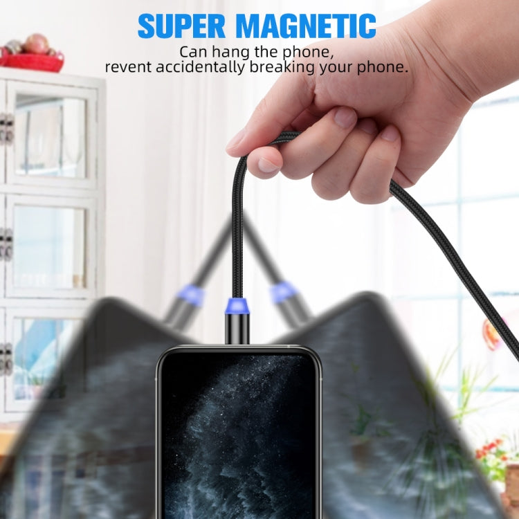 3 in 1 USB to 8 Pin + Type-C/USB-C + Micro USB Magnetic Metal Interface Nylon Braided Charging Cable, Length: 1m – Magnetic, TPU