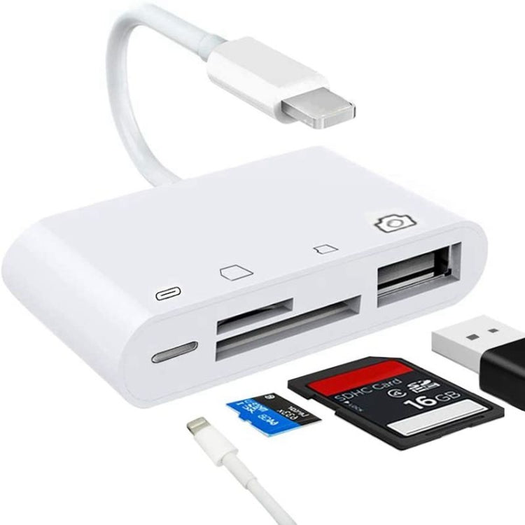 ZS-S1827 Card Reader – 4 in 1 SD Card + TF Card + 8 Pin Charge + USB Interface to 8 Pin... Default Title