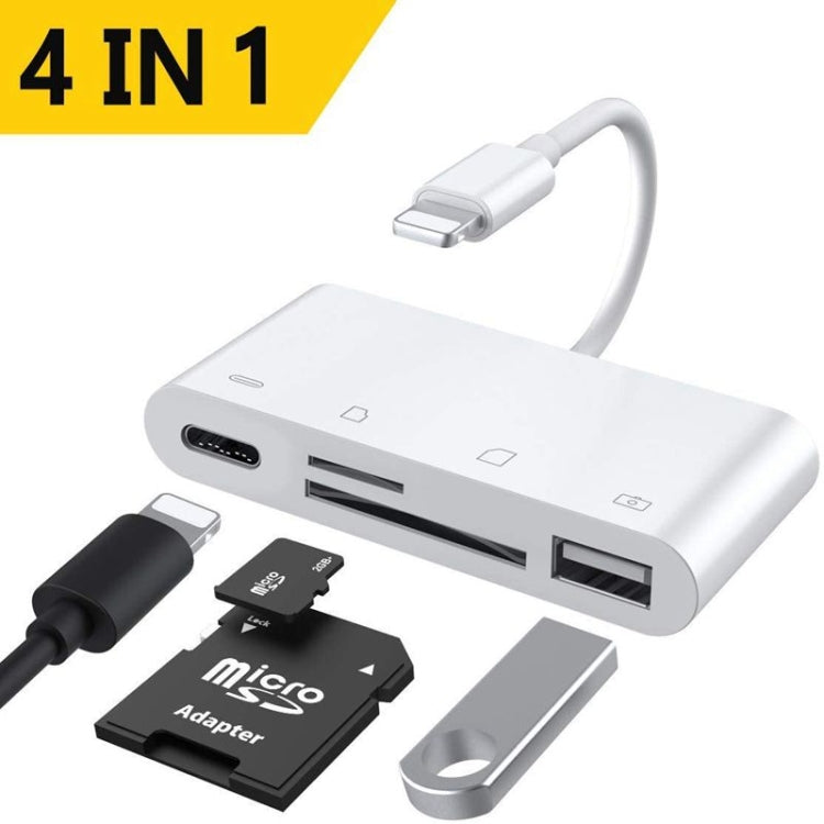 ZS-S1827 Card Reader – 4 in 1 SD Card + TF Card + 8 Pin Charge + USB Interface to 8 Pin...