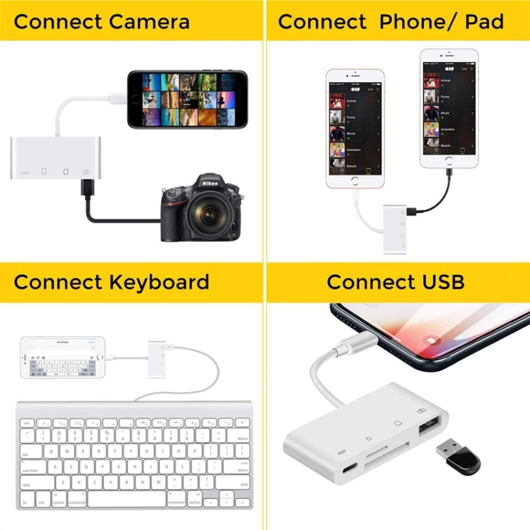 ZS-S1827 Card Reader – 4 in 1 SD Card + TF Card + 8 Pin Charge + USB Interface to 8 Pin...
