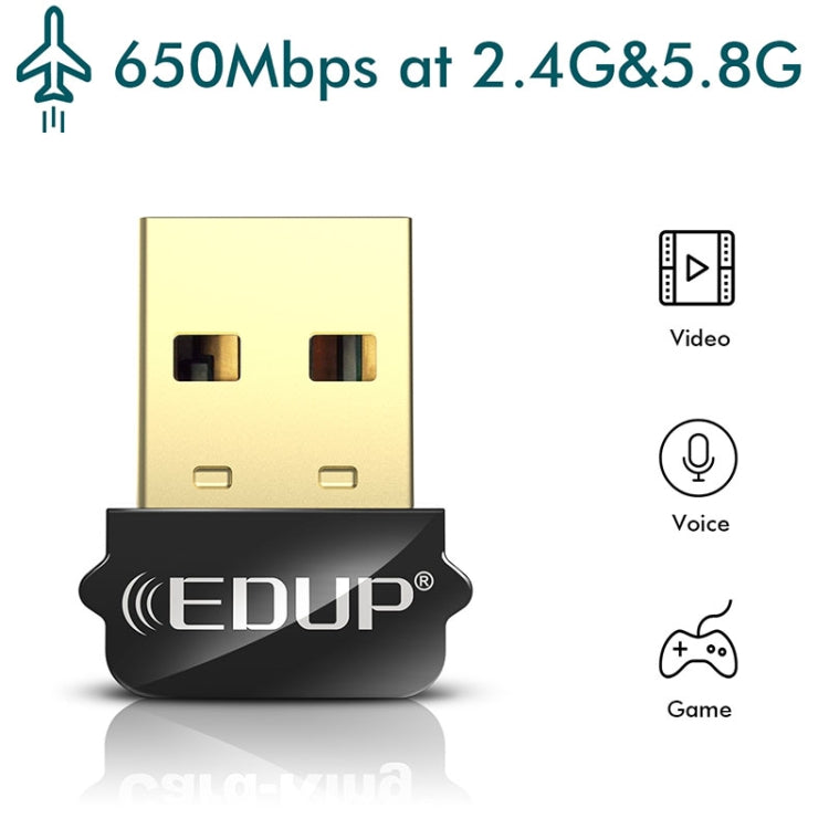 EDUP EP-AC1651 USB WIFI Adapter 650Mbps Dual Band 5G/2.4GHz External Wireless Network Card Wifi Dongle Receiver for Laptop Windows MacOS – Durable Build, Easy to Use
