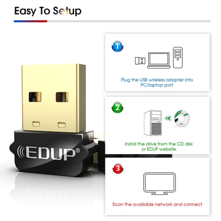 EDUP EP-AC1651 USB WIFI Adapter 650Mbps Dual Band 5G/2.4GHz External Wireless Network Card Wifi Dongle Receiver for Laptop Windows MacOS – Durable Build, Easy to Use