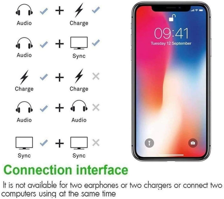 ZS-S1802 Earphone – 2 in 1 8 Pin Male to 8 Pin Charging + 8 Pin Audio Female Connector...