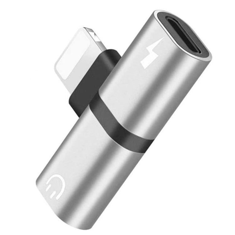 Zs-18182 2 PCS 2 in 1 8 Pin Male to 8 Pin Charging + 8 Pin Audio Female Connector Earphone Adapter, Supports Call & Volume Control, Compatible with IOS 13 System Silver + Silver
