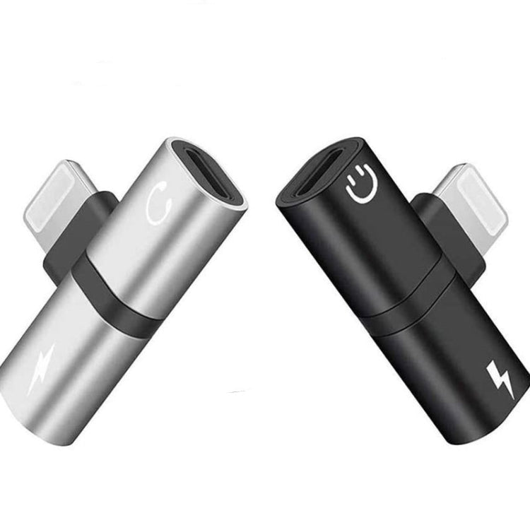 Zs-18182 2 PCS 2 in 1 8 Pin Male to 8 Pin Charging + 8 Pin Audio Female Connector Earphone Adapter, Supports Call & Volume Control, Compatible with IOS 13 System – TPU Silver + Black