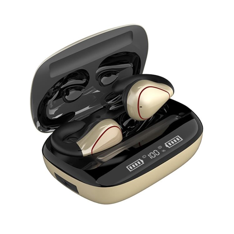 T20 TWS Bluetooth 5.0 Touch Wireless Bluetooth Earphone with Three LED Battery Display & Charging Box, Support Call & Voice Assistant – Bluetooth Champagne Gold