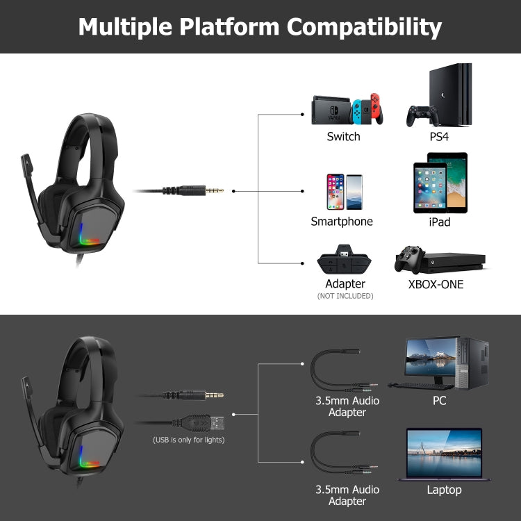 ONIKUMA K20 PS4 Headset Stereo Gaming Headset with Microphone/LED Light for XBox One/Laptop Tablet – Durable Build, Easy to Use